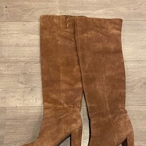 Nine West Tall Suede Knee-High Boots in Chestnut Brown